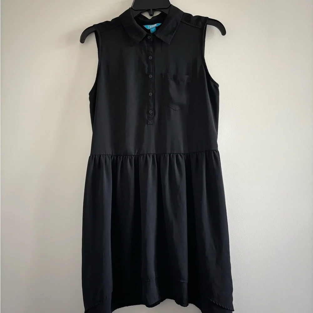 Y2K L’Amour Dress Black Collared Chiffon Button Sleeveless Womens M Whimsigoth